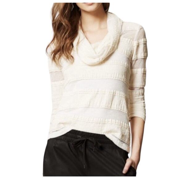 TINY Lace Sheer Panel Top Size XL Cream Layering Whimsigoth Cowl Neck Stretch - Picture 1 of 11